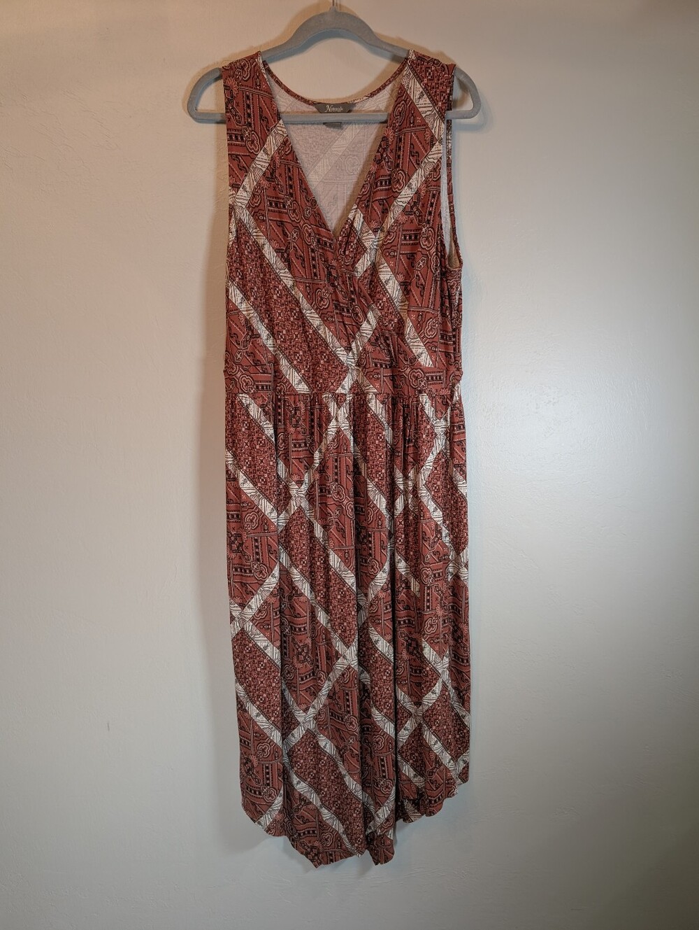 Natural Reflections Sleeveless Wrap-Front Maxi Dress Rust Cream Size XL Stretch